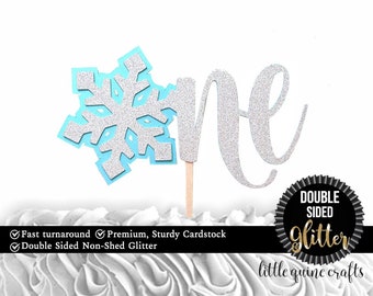 1 pc One Snowflake silver glitter baby blue DOUBLE SIDED Silver Gold glitter smash cake topper first birthday winter onederland wonderland