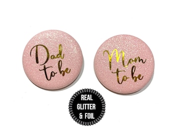 1 Piece Mom mommy Dad daddy to be REAL Fine Sparkly Glitter badge pin pinback button baby shower party props favors gift