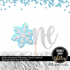 1 pc One Snowflake silver glitter baby blue DOUBLE SIDED Silver Gold glitter smash cake topper first birthday winter onederland wonderland image 1