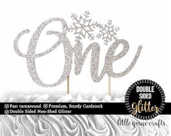 1 pc One two three Snowflakes silver gold glitter baby blue DOUBLE SIDED smash cake topper first birthday winter onederland wonderland