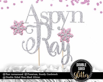 1 pc custom personalize ANY name Snowflakes pink blue DOUBLE SIDED silver gold glitter cake topper baby shower birthday winter wonderland