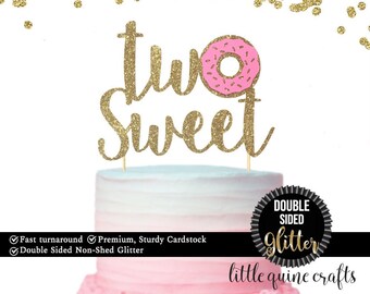 1 pc Two Sweet Donut DOUBLE SIDED Gold Glitter Cake Topper Birthday Toddler girl second 2nd birthday boy summer Party donut grow up theme