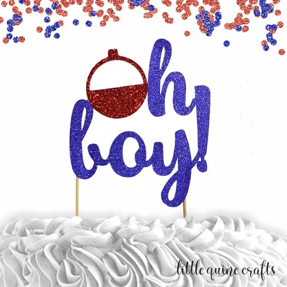 1 Pc Oh Boy Bobber Cake Topper Baby Shower Baby Boy Gone Fishing Party  Theme Red and Blue Glitter 