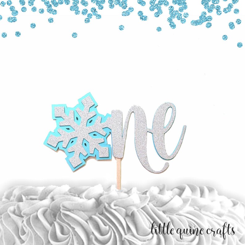 1 pc One Snowflake silver glitter baby blue DOUBLE SIDED Silver Gold glitter smash cake topper first birthday winter onederland wonderland image 2