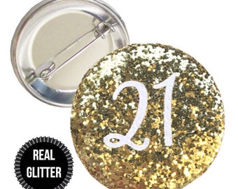 1 Piece ANY Age personalized Number 18 21 30 40 50 60 70 80 Real Chunky Sparkly Glitter badge pin pinback button birthday party favors gift