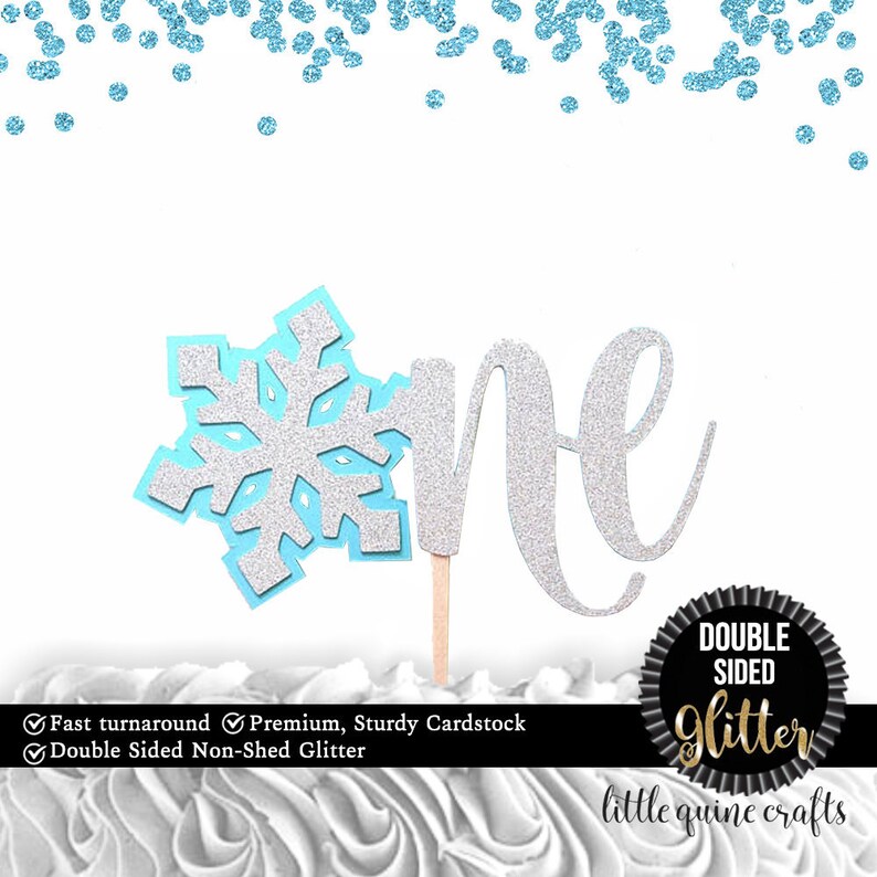 1 pc One Snowflake silver glitter baby blue DOUBLE SIDED Silver Gold glitter smash cake topper first birthday winter onederland wonderland image 1