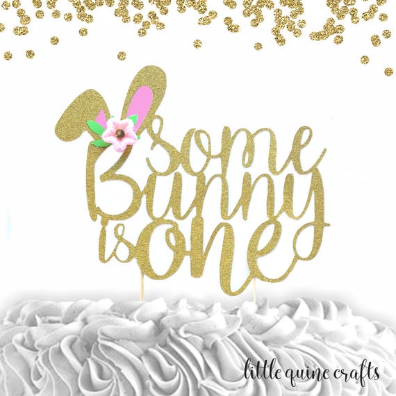 12 pcs Bunny Pompom Tail Cupcake Topper Gold Glitter for Birthday Baby Shower Baby Girl Boy Some Bunny is One theme