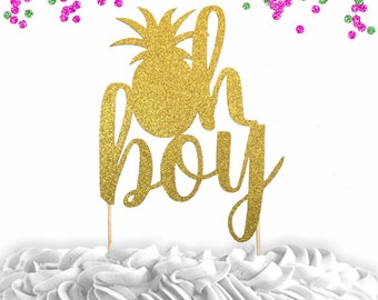 1 pc oh boy pineapple cake topper luau tropical party baby shower baby boy summer theme