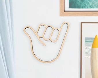 Wooden Shaka Hand Sign: Hawaiian Surf Decor (10" x 9")
