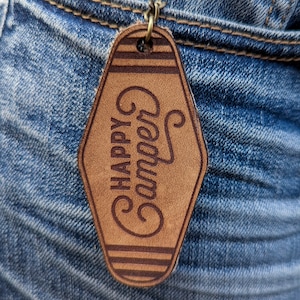 Camping keychain Vintage Motel Key keychain Happy Camper