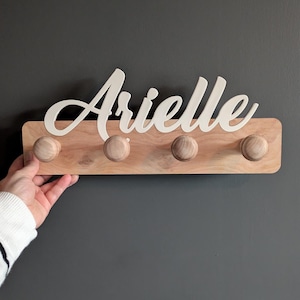 Custom Name Towel Hook Rack – Personalized Wall Hook with Pegs – Kids Room or Entryway Wooden Name Sign