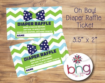 INSTANT DOWNLOAD - OH Boy! Baby Shower Diaper Raffle - Bow Tie Diaper Raffle - Green/Blue/White - Lil' Man Diaper Raffle - Baby Shower Game