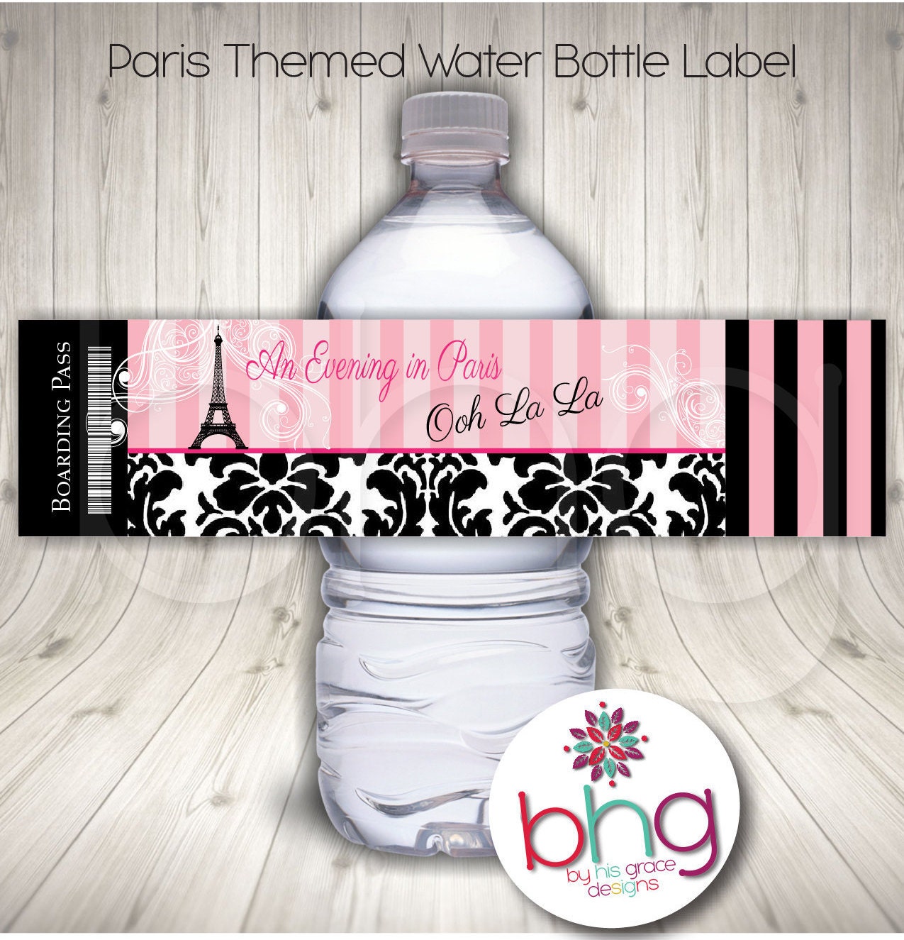 INSTANT DOWNLOAD Paris Themed Water Bottle Label Ooh La La 