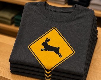 Bunny Crossing Warning Sign T-Shirt | Rabbit Graphic Tee