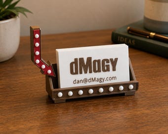 Retro Marquee Business Card Holder, Vintage Theater Desk Accessory, 3D Printed Office Card Display