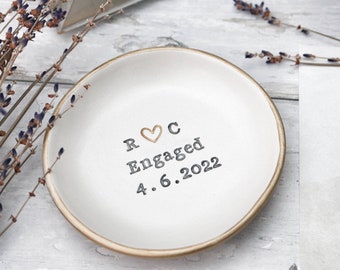 Personalized Engagement Gift, Initial Date Ring Dish, Gift For Bride and Groom, Bridesmaid Proposal Gift, Bridal Shower, Anniversary Gift