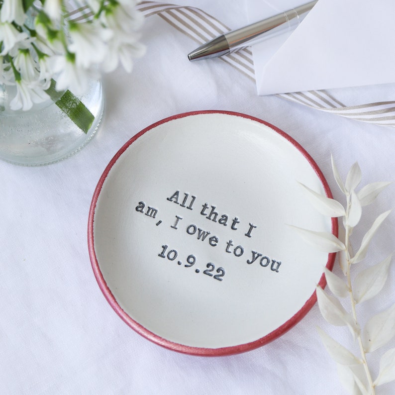 mother of the bride gift, mother gift from daughter, mothers day personalised ring dish, wedding gift, all that I am I owe to you, image 2