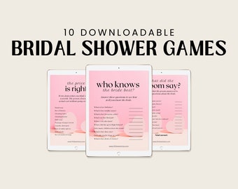 Hot pink bridal shower games template, love heart pink floral bridal shower games bundle, blush pink summer bridal shower INSTANT DOWNLOAD