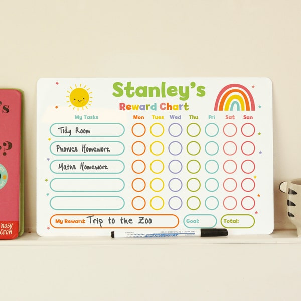 Personalised Children's Rewards Chart & Dry Wipe Pen.