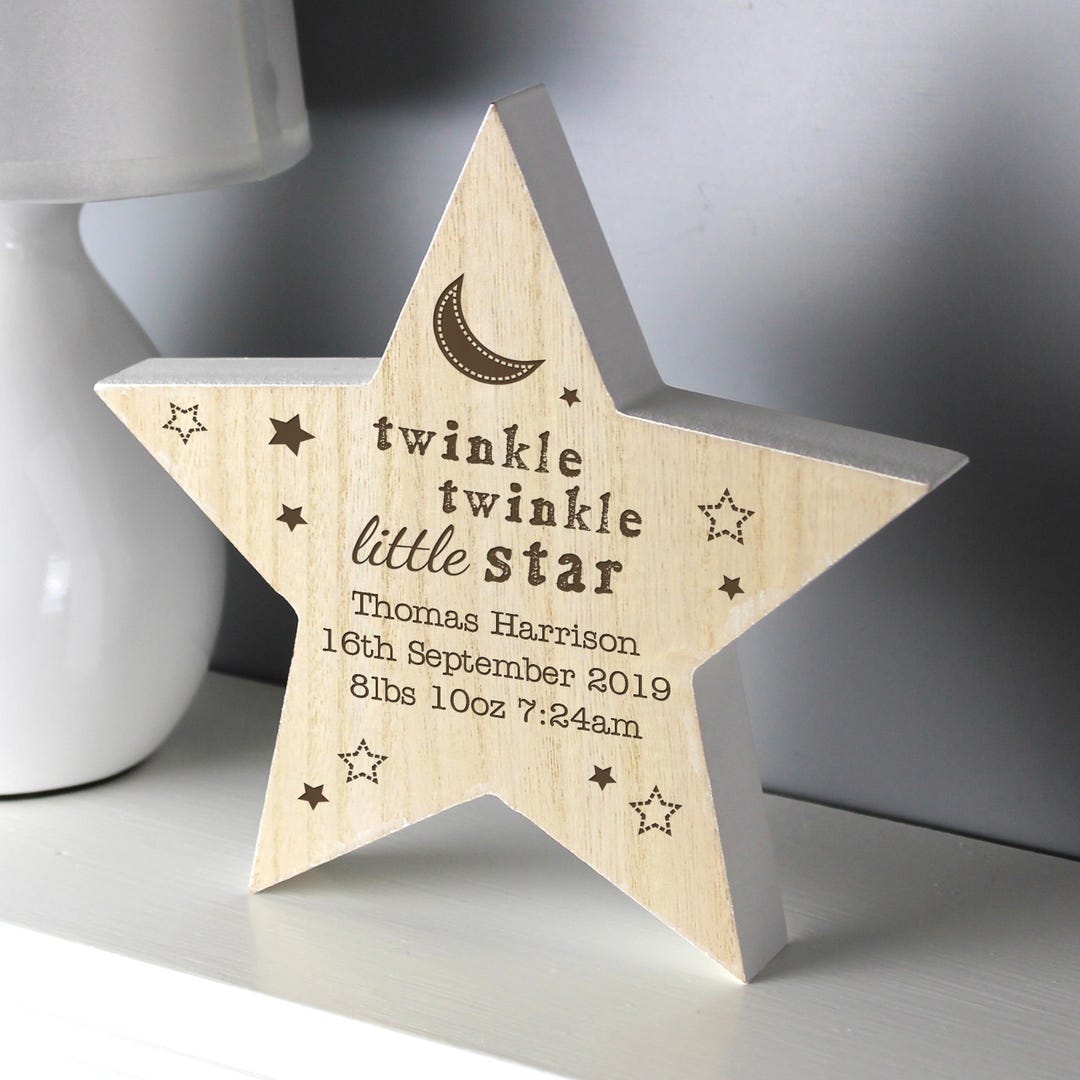 Personalised Twinkle Twinkle Little Star Rustic Wooden Star Decoration ...