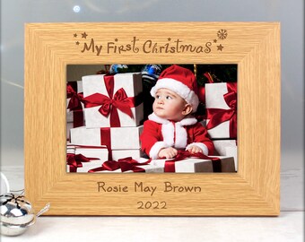 Personalised Oak Finish 6x4 My First Christmas Photo Frame. Christmas Gift New Baby. Grandparents Christmas Gift.