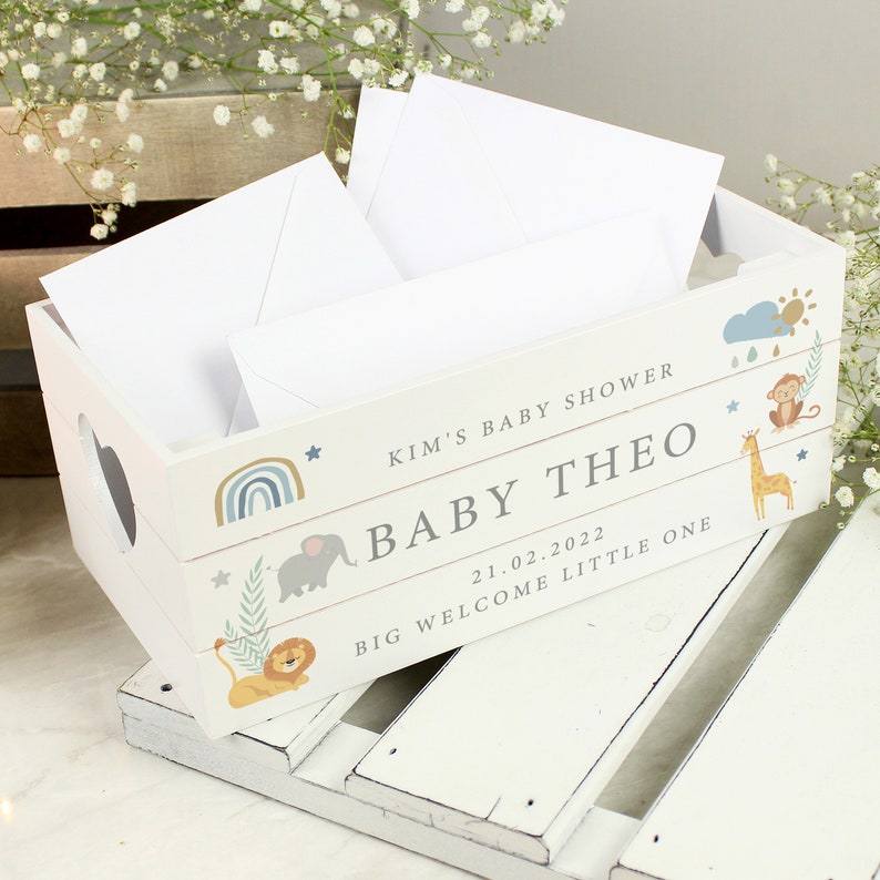 Personalised Children's Safari Animals Small White Wooden Keepsake ...