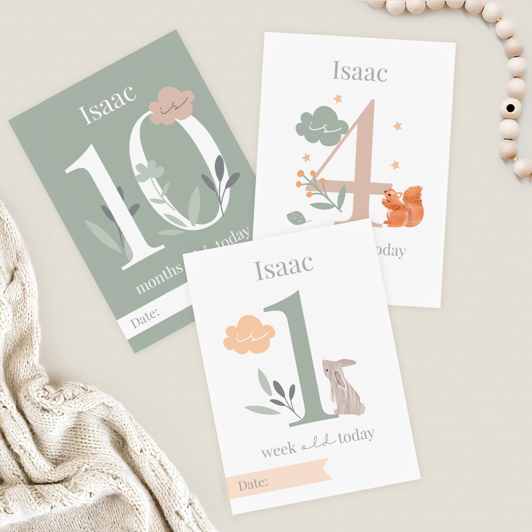 Personalised Woodland Animals Baby Milestone Cards. Photo Prop ...