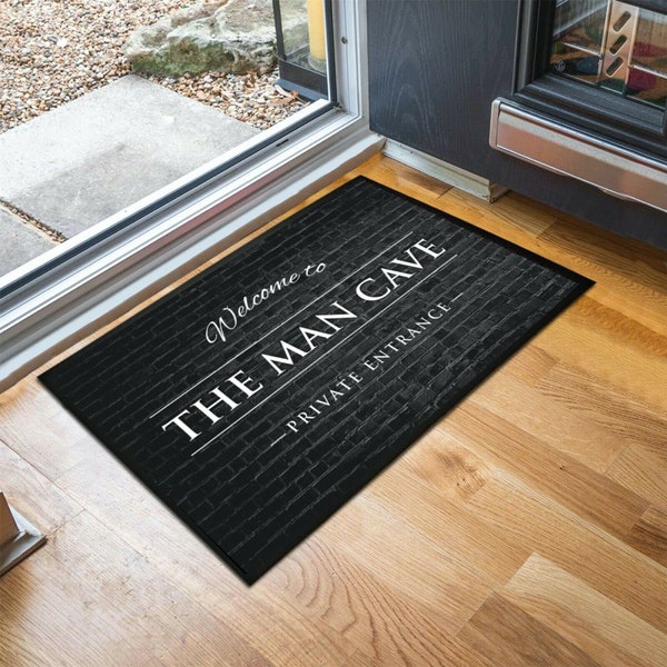 Man Cave Brick Effect Black Door Mat. Home Bar. Office. Gift. Father's Day.