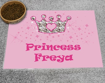 Personalised Pink Princess Laminated Pet Bowl Mat. Pets Feeding Mat. Feeding Mat For Dog Cat.