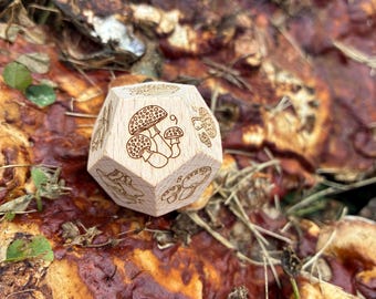Laser Engraved Wood Mushroom Dice Single d12