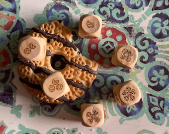 Laser Engraved Wood Cookie or Mushroom Pips Dice Single d6