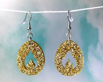 Laser Cut Golden Fire Dragon Egg Earrings