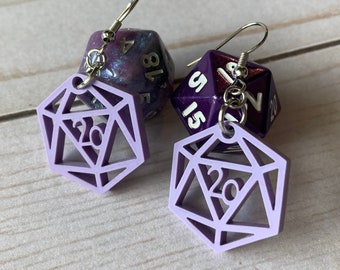 Laser Cut Acrylic d20 Earrings in Any Color