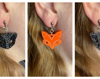 Laser Cut Acrylic Fox, Skunk, and Badger Earrings with or without Glitter