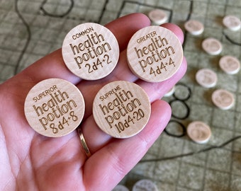 Laser Engraved Wooden Health Potion Tokens for DnD or Other TTRPG Games