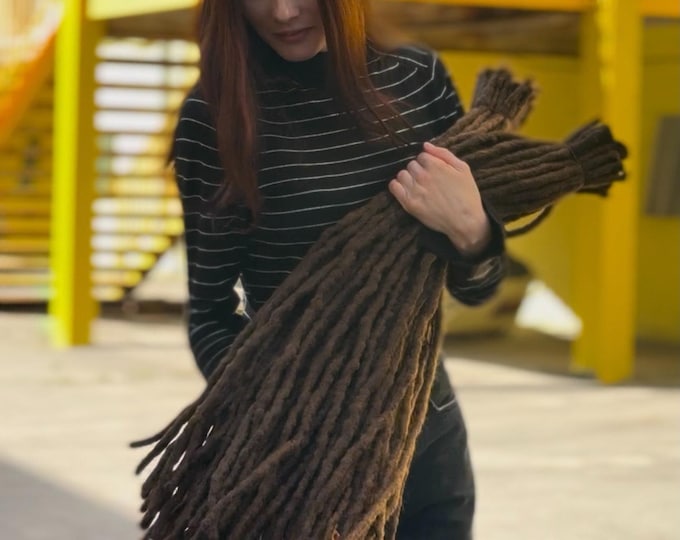 Brown Crochet Dreadlocks: Natural Look Synthetic Hair Extensions Rastas with blunt ends, sharpie thickness
