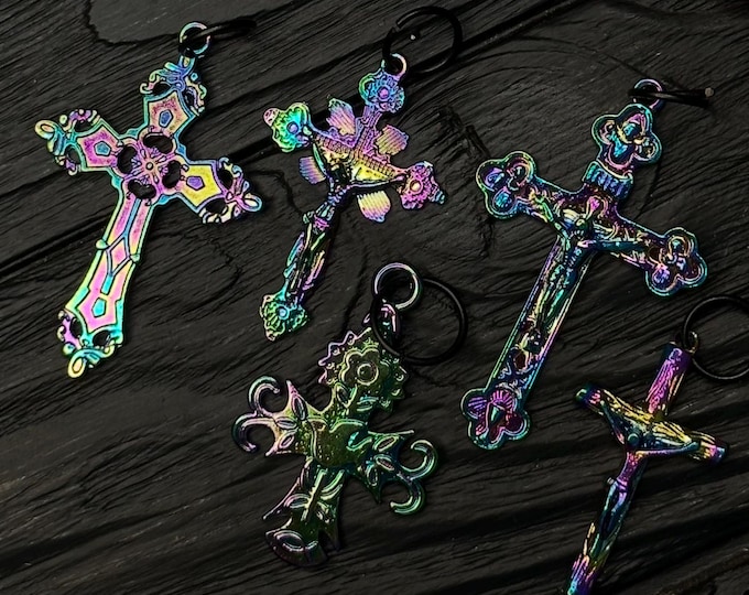 Petrol Cross Charms for Dreads, Christian Crucifix Loc Jewelry, Holy Spirit Dove Dreadlock Beads