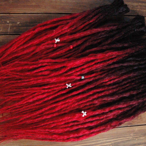 Set of natural look synthetic double ended dreads accent dreads custom dreadlocks black red ombre