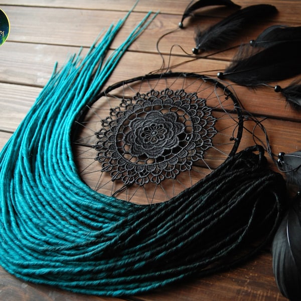 Set of thin synthetic double ended dreads DE dreadlocks hair extensions custom dreads black turquoise