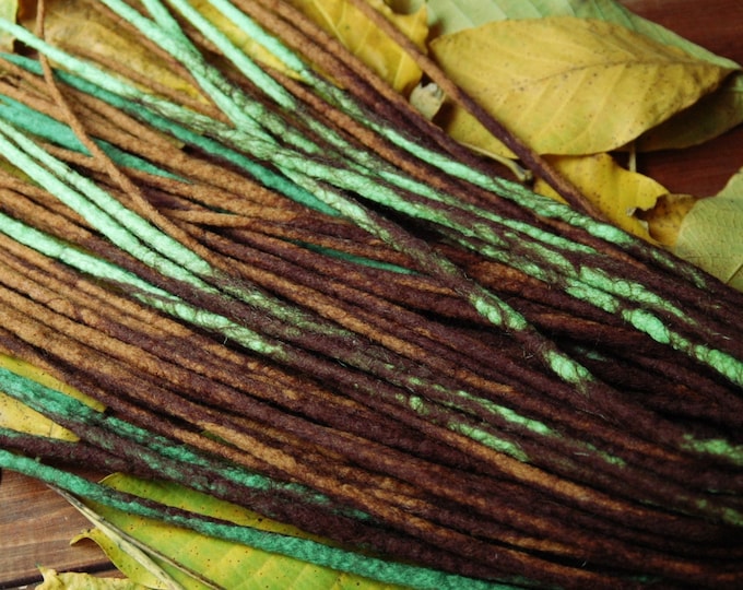 Wool DE Dreads: "Autumn Leaves" Dark Brown & Green Merino Felt