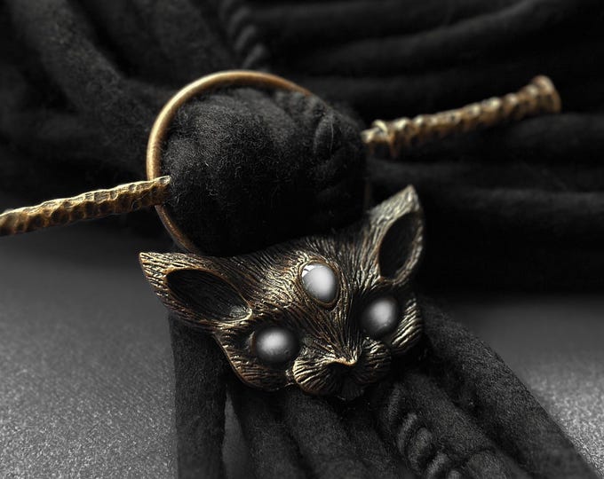 Gothic Cat Dreadlock Hair Pin: Dreads Decoration, Hair Ring Clip
