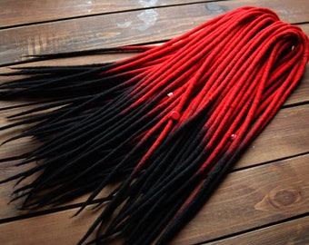 Wool dreads double ended dreads DE dreadlocks black red ombre locks set