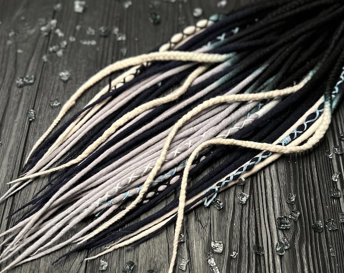 Black Ombre Wool Dreads, Navy Blue White Silver Gray Platinum Extensions