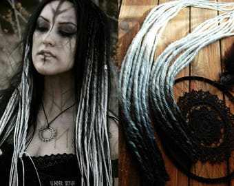 Dreads on clip ready to shipping synthetic black white dreads long ombre dreadlocks hair extensions double ended birthday gift goth Gothic
