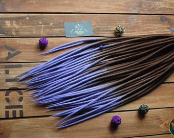 Full set of wool dreadlock extensions DE dreads brown purple blue double ended dreadlocks by Alice Dreads