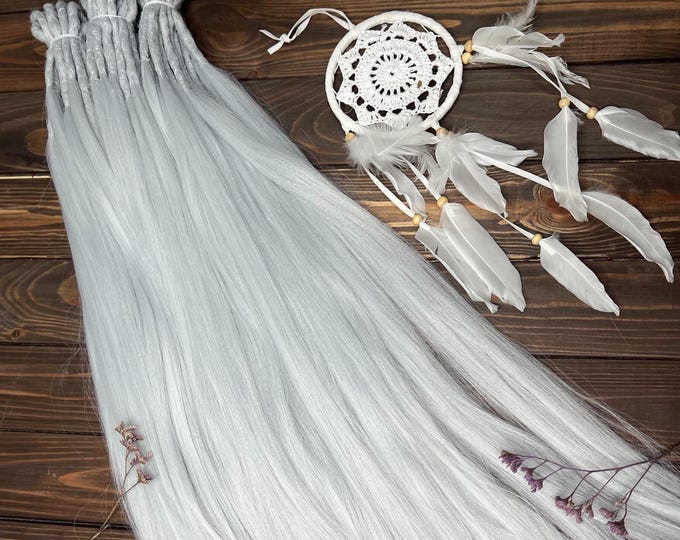 Platinum Grey Synthetic Dreadlock Extensions with Loose Ends: Boho Festival Braids Silver Faux Locs