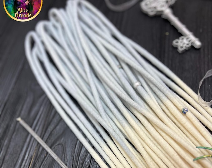 Platinum Wool Dreads: Silver Gray white Ombre, Soft Hair Extensions