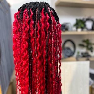 Ombre Curly Dreads: Black to Red Wavy Synthetic Hair Extensions