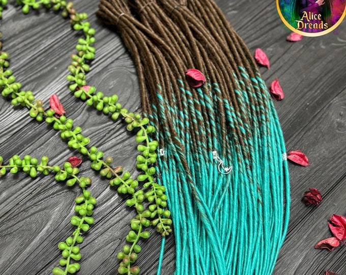 Brown Turquoise Ombre Synthetic Dreads: Twisted Hair Extensions