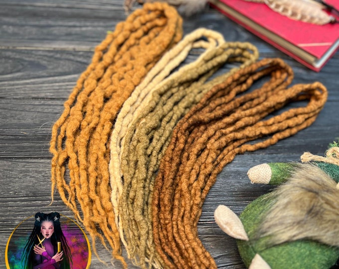 Curly Wool Dreads: brown, beige, blonde, auburn, ginger, Boho Hair Extensions